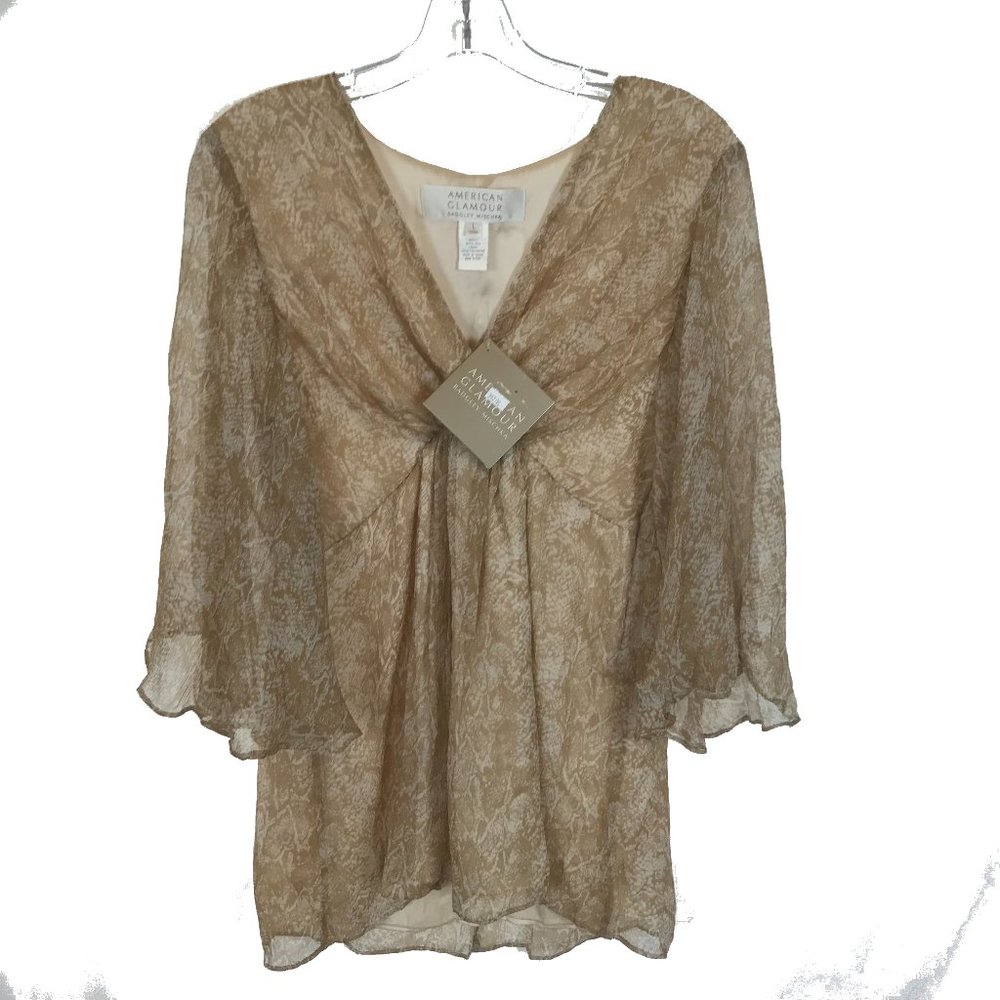 NWT Womens Size Large Badgley Mischka American Glamour Pure Silk Chiffon Blouse